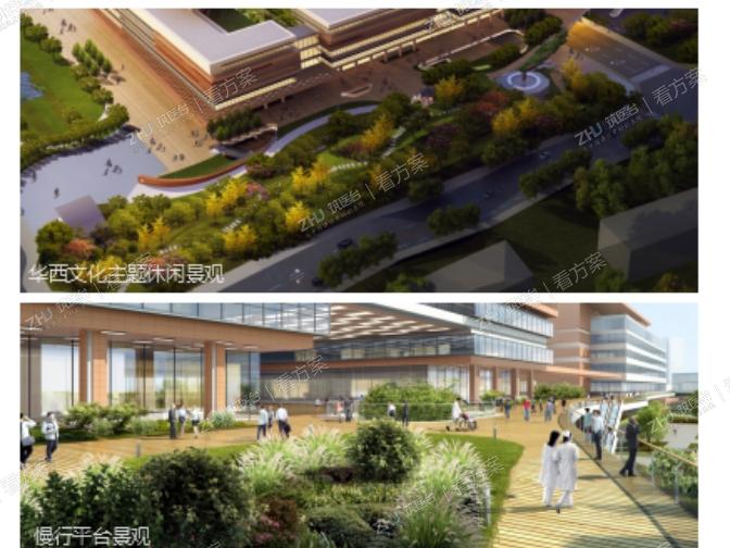 本项目利用与城市共享的绿地设置华西文化主题休闲景观。