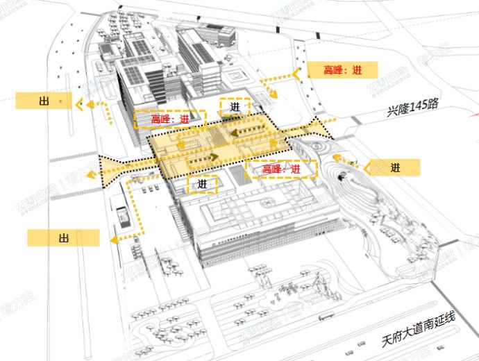 车辆进出:高峰时段，六进两出,平常时段，三进四出.

