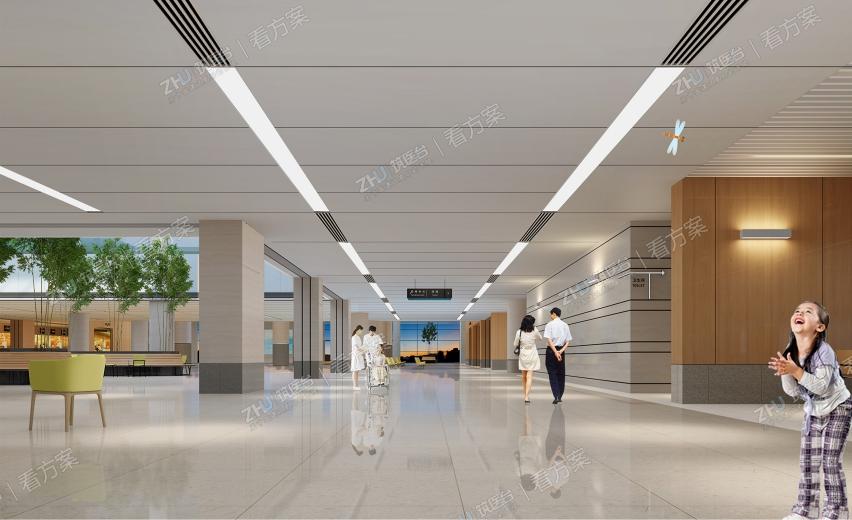 医街区域墙面细节设计丰富，壁灯散发出温馨的气息,可以令患者身心松弛，缓解压力,凸显私立医院的品质.走廊天花采用金属板,灯具和风口秩序排列，造型宜简洁，方便日后维修.