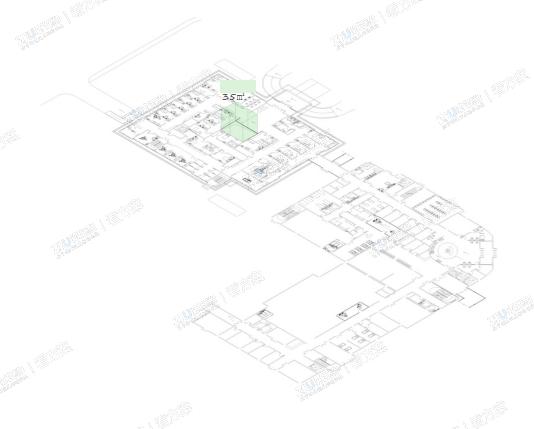 原平面规划
原平面中有一个天井，将室外景观引入，同时补充室内采光。
吴园康复医院楼层少、体量小，天井的设置会立竿见影的影响室内空间效果