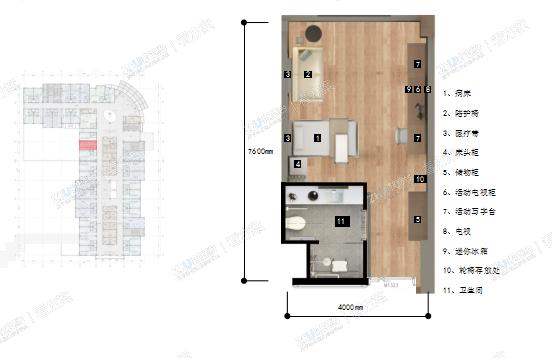 单人间病房平面图
