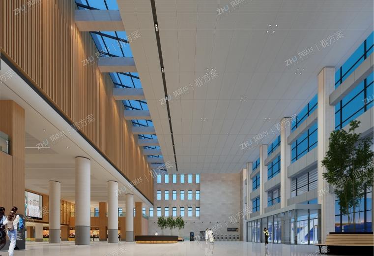 门诊大厅
 建筑室内外一体化是本案的设计理念基础，建筑外观简介端庄,大堂空间延续其手法，室内立面设计元素较为丰富，吊顶设计宜简洁，以穿孔吸音铝板材料，起到虚化空间吸音降噪作用。