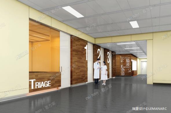 急诊诊区
设计采用半透明玻璃的方式，在保障诊室私密的同时创造了一种公共服务的感受，同时这也让急诊区内部的交流变得更加便捷。
