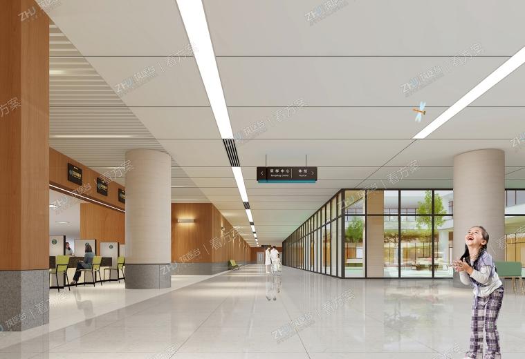 抽血窗口区域与走廊吊顶形成区分，设计形式更加丰富,窗口区域注重患者隐私，做挡板半合围处理,体现私立医院无微不至的细节关怀