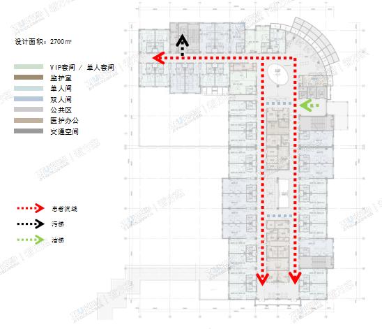 二、三层动线,患者流线和洁/污梯
