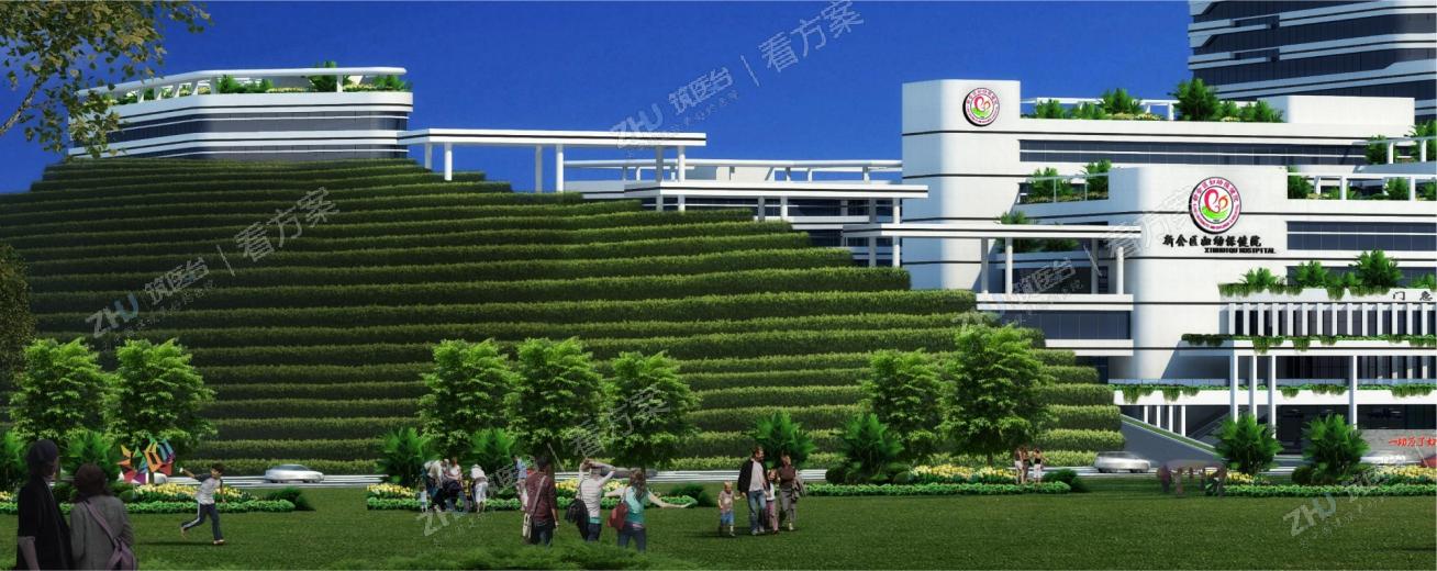 对于院区南侧的山丘，我们设想在尽量保留原地貌的情况下，通过丘陵地表的自然修复和部分整治整理，  展示出“自然，环境，生态，清新的休闲健身和康复”的环境新形象；以“梯田形象”迎合建筑的多层次变化.