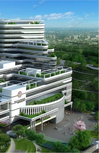 在规划设计中，把医疗保健区的主体建筑布置在岗城路地段，预留约有60米深的前（偏东）广场;  既解决人流、车流进出通道和人们的休闲空间；也解决妇保院的“门前环境”，同时也增加了城市的景观。
