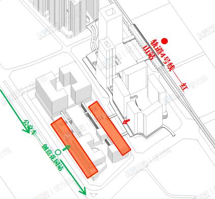 公共交通分析
乘公交车是到达医院西侧首层空间主要方式
二层步行平台连接红山站及周边场地，医院东侧二层空间将产生巨大人流量
