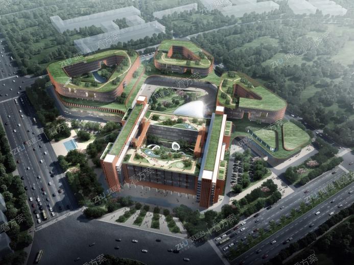 鸟瞰图
整体新建建筑体现生命细胞形态，整体采用柔和的造型，体现医院更加人性化。
