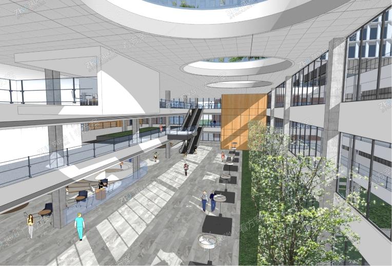 中央办理大厅
建筑内核的多功能复合大厅，集挂号、收费、取药、样本采集、功能检查、餐饮等功能为一体，成为大型医院的“中转换乘空间”，并由此去往医院的各个目的地。
