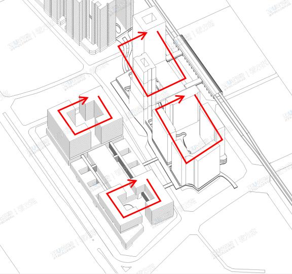 东侧商业建筑均采用回字围合布局

