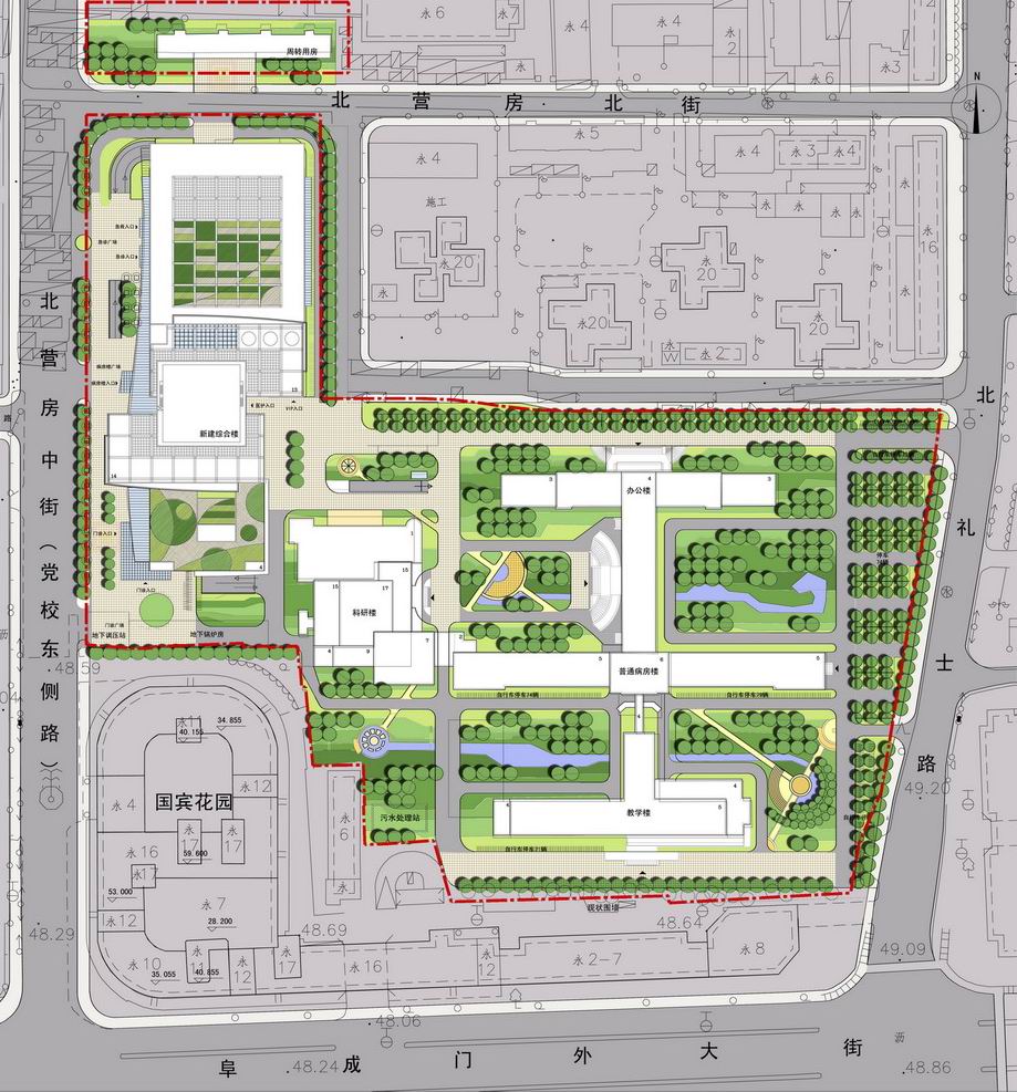 2016年，医院对“王”字楼进行修缮、改造，改造面积27000平方米。图为2018年阜外医院总体规划图