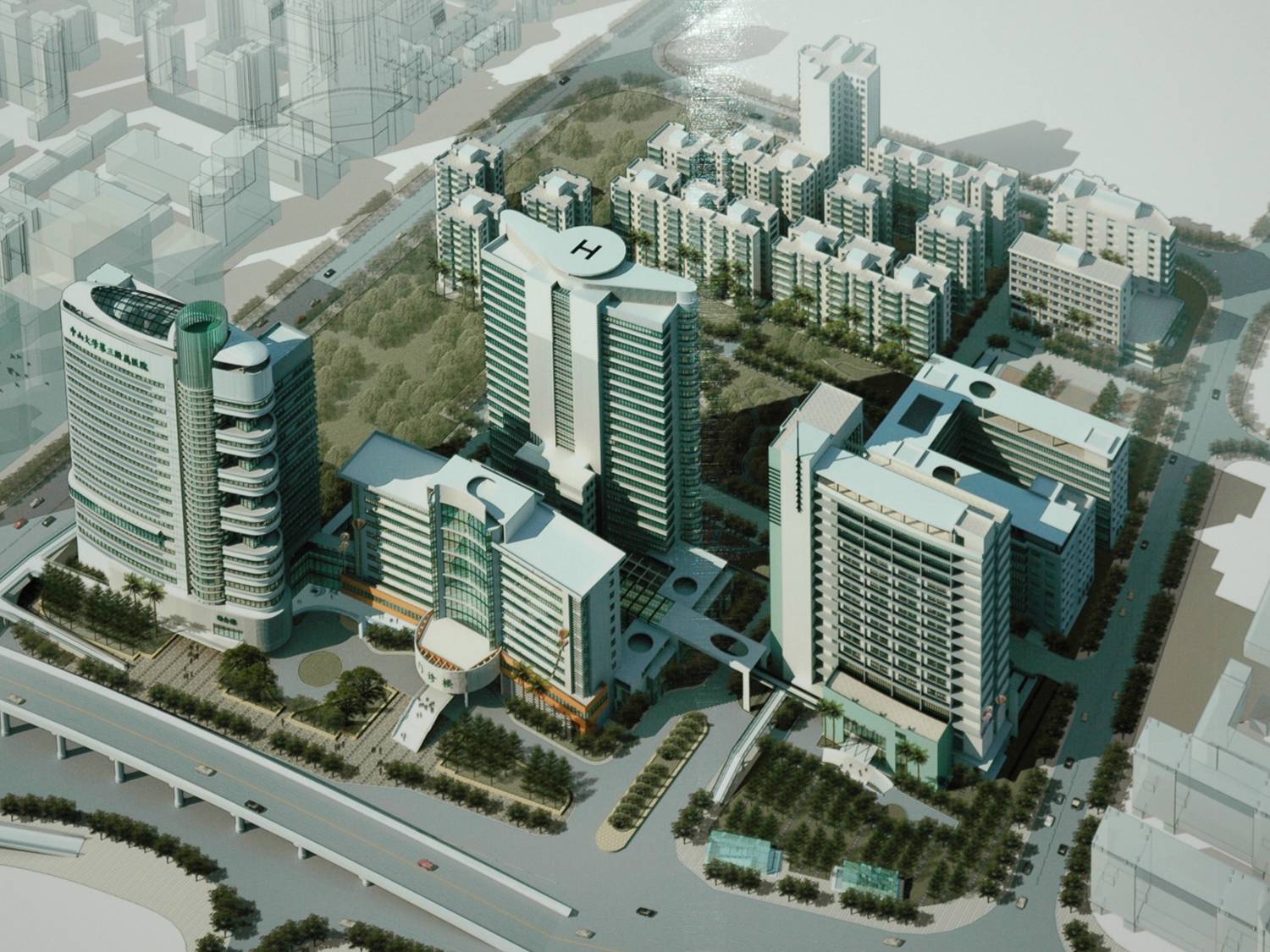 中山大学附属第三医院天河院区规划总平面鸟瞰图