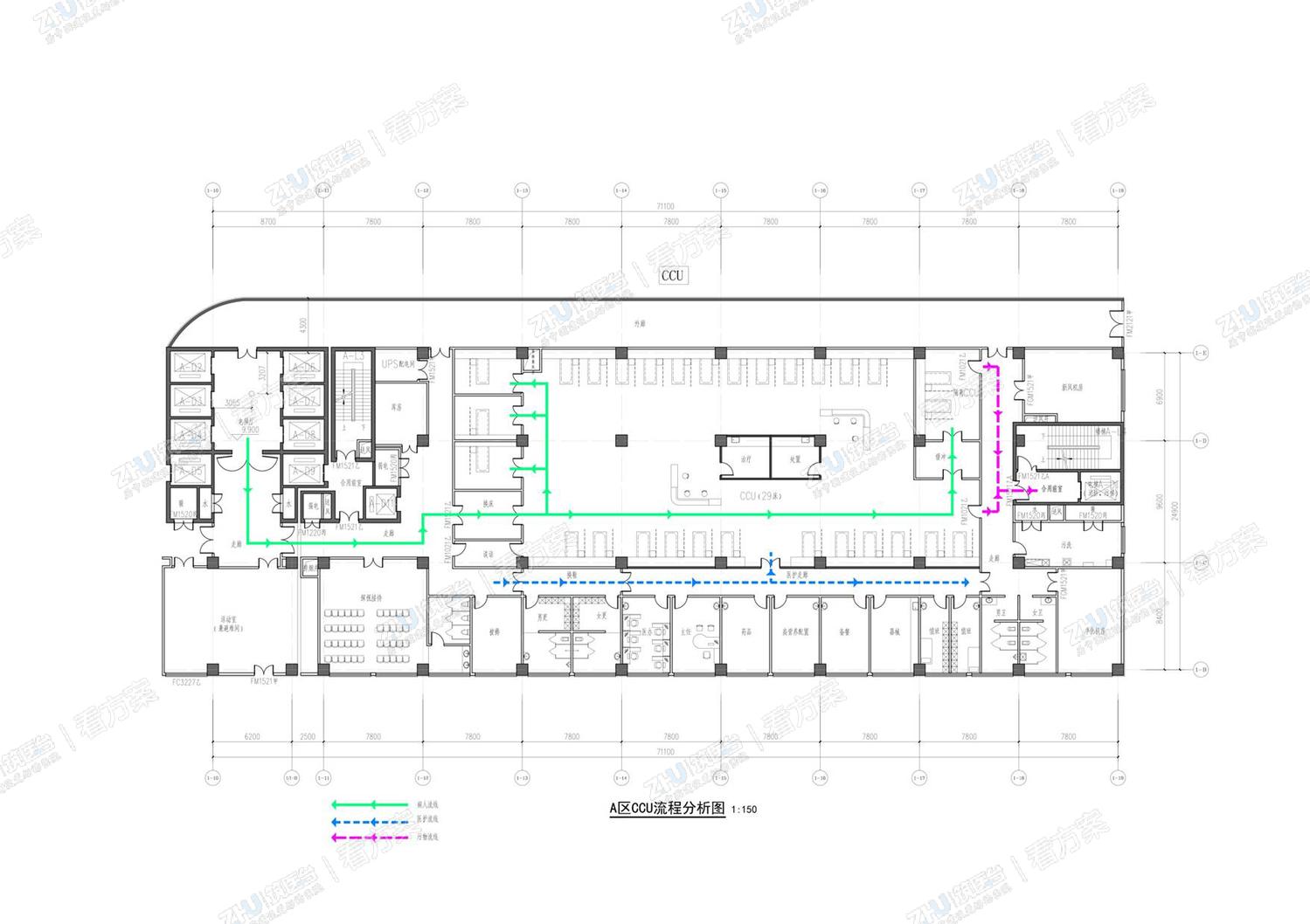 医院CCU平面流线分析图
