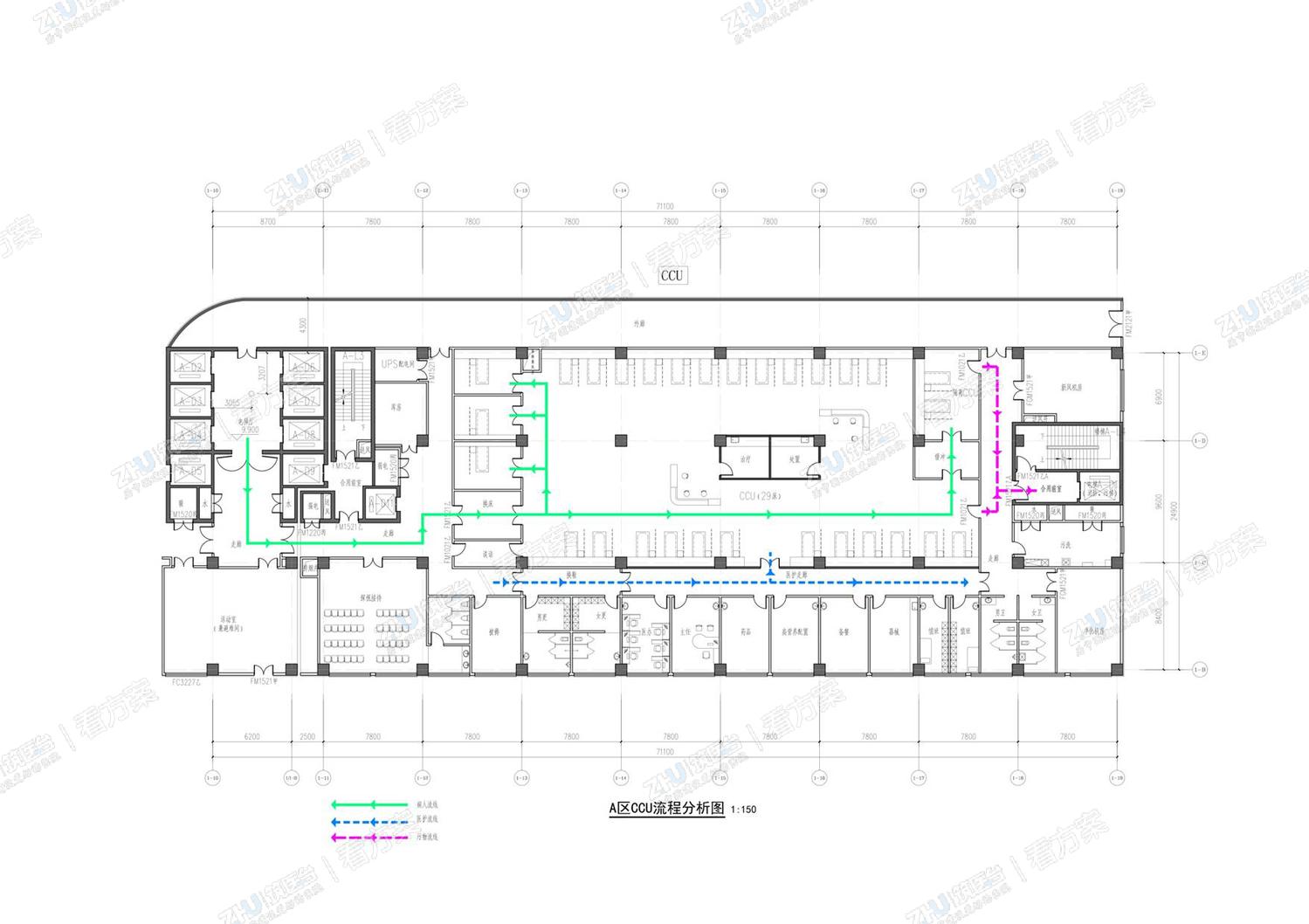 医院CCU平面流线分析图
