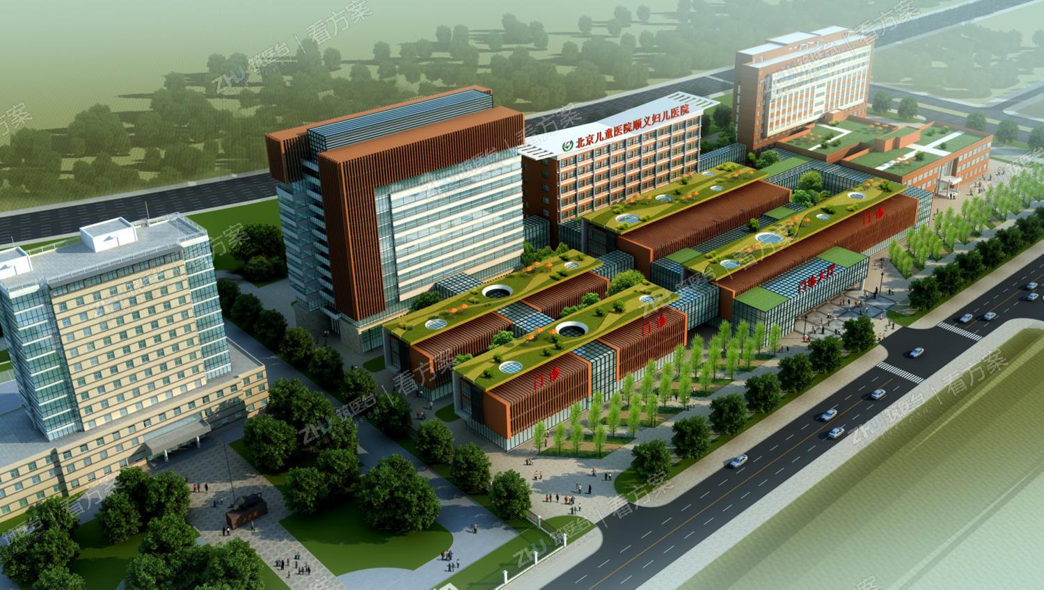 北京儿童医院顺义妇幼医院鸟瞰效果图