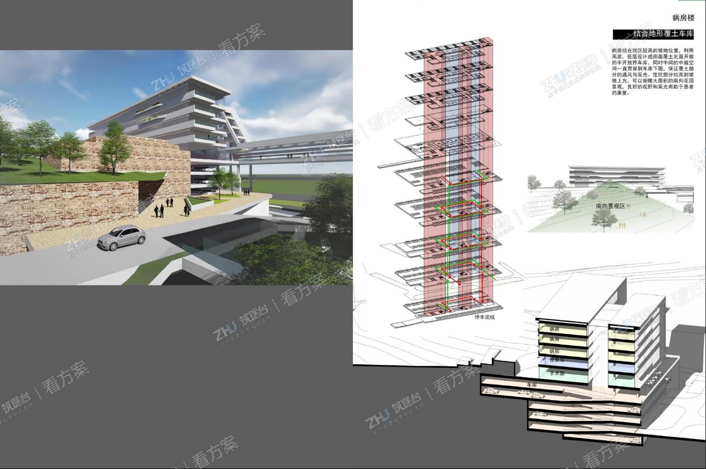 病房楼及车库立面图
