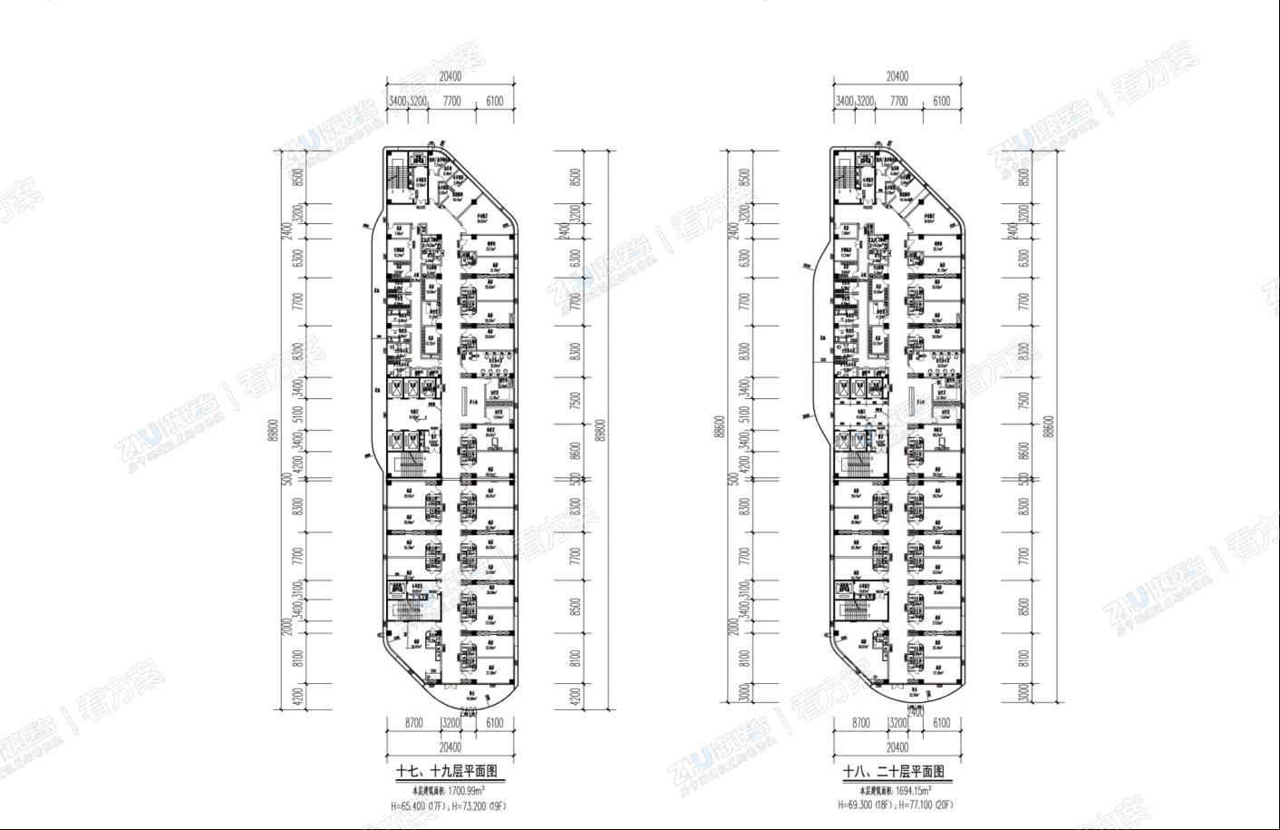 十七~二十层平面图
