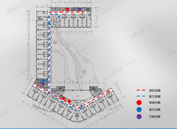 医院二层平面流线图

