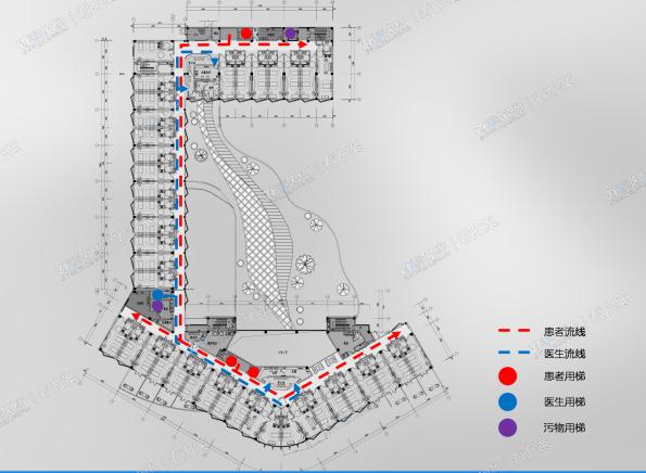 医院二层平面流线图
