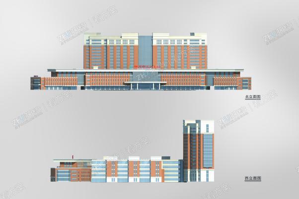 医院西、北向立面图