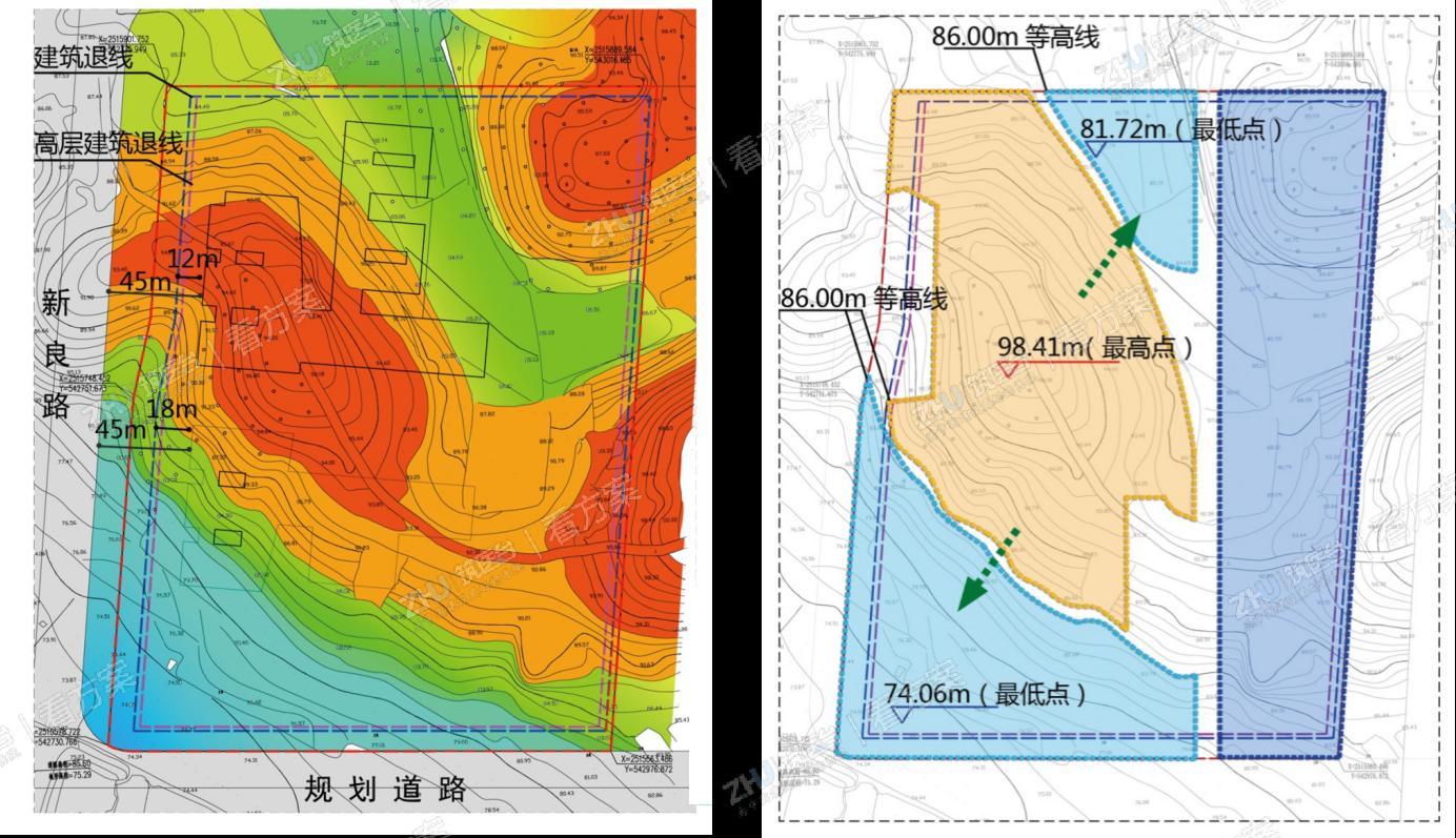 医院场地内土方平衡：平整西侧山丘，做到场地内土方平衡，保证医疗功能能的合理展开。