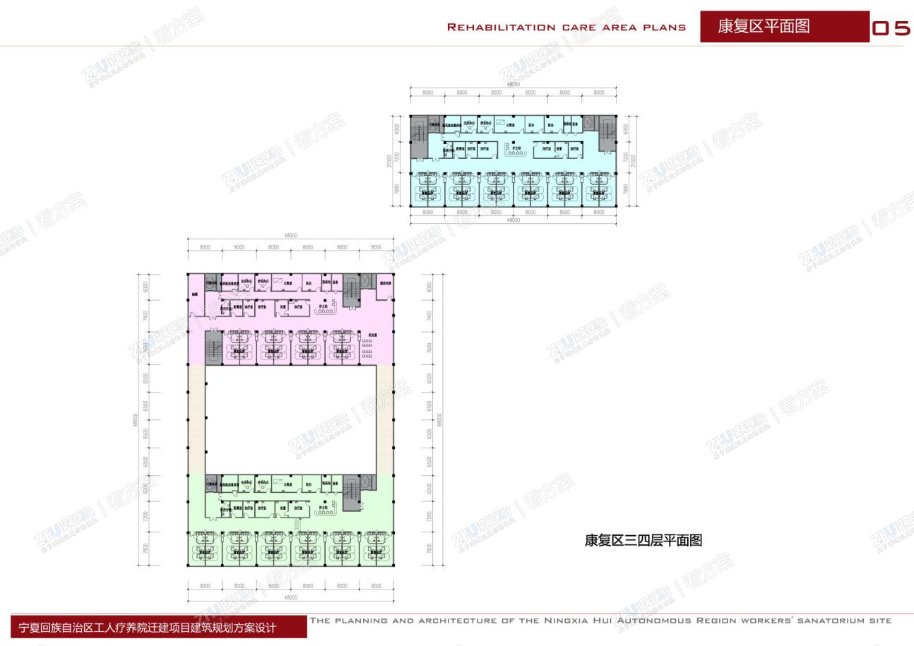 康复区三、四层平面图
