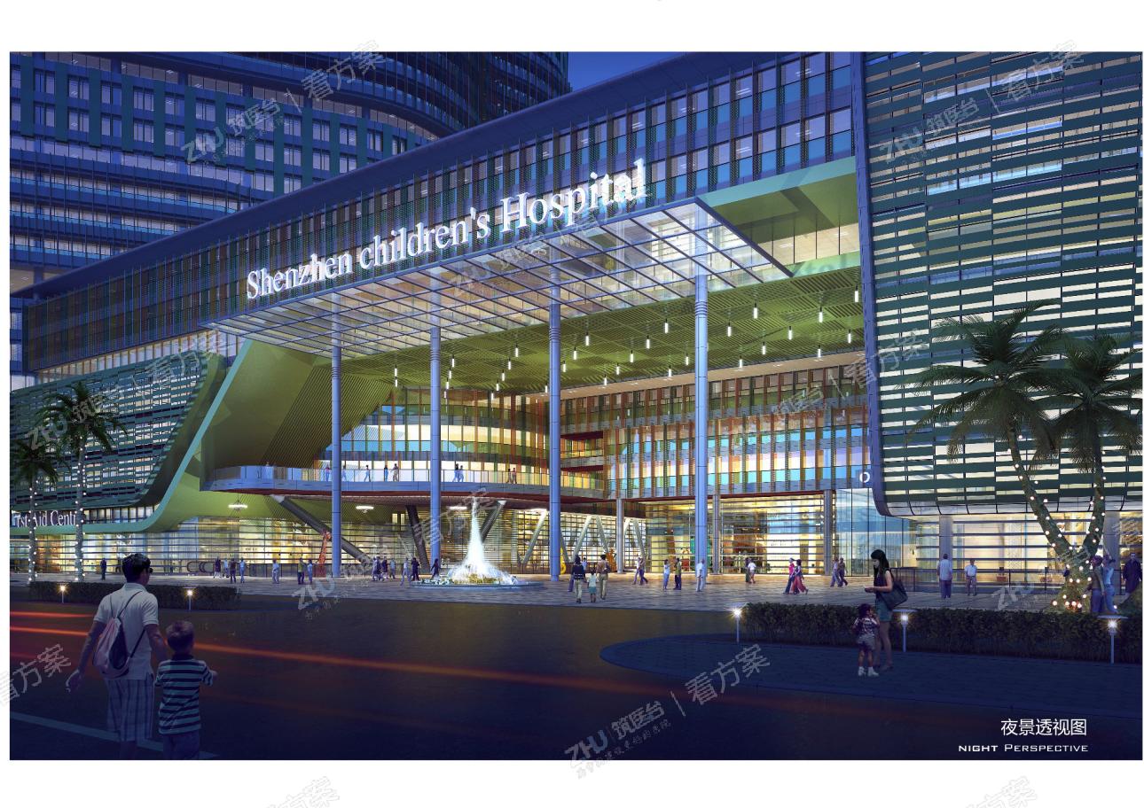 医院夜景透视图
