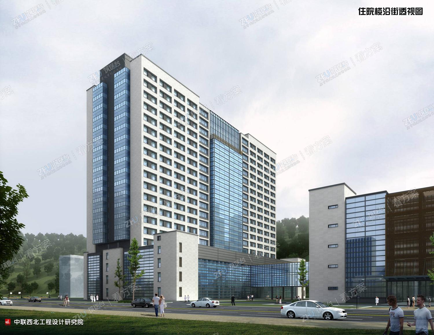 医院住院楼沿街北向透视图
