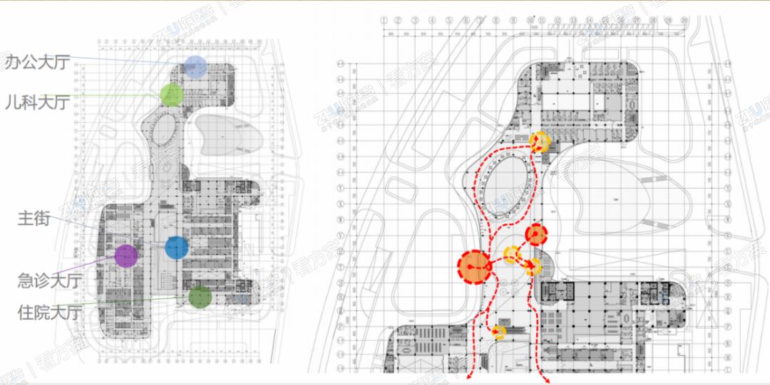将色彩运用到整个空间里，并与标识系统充分结合。这种简洁的装饰手法也达到了控制造价的目的。