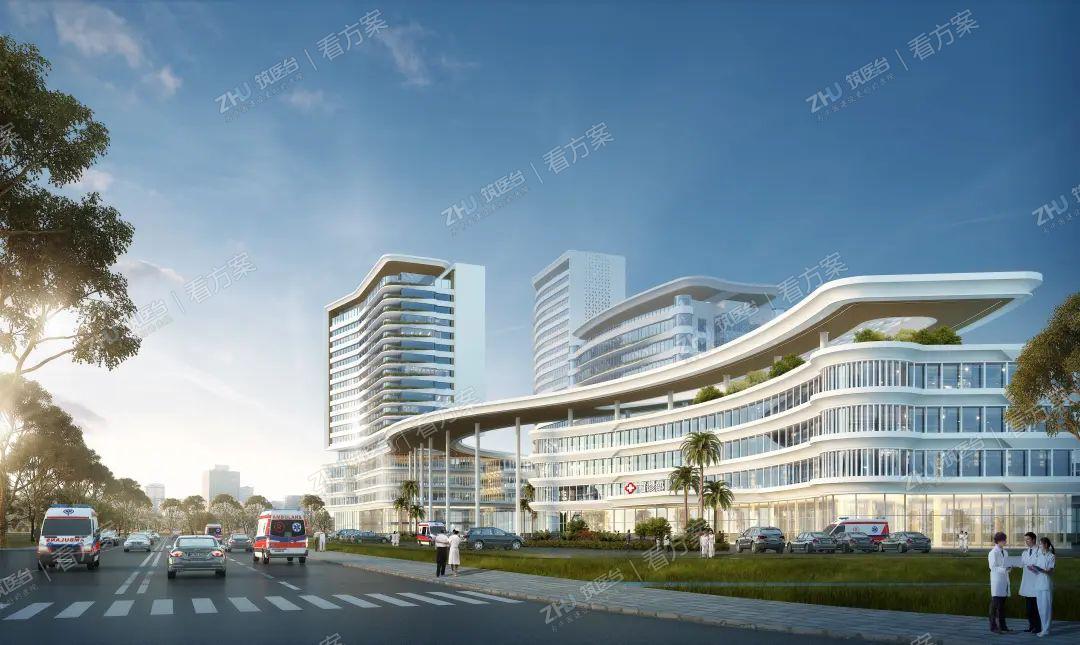 DNA双螺旋在主入口形成统一医院形象的架空门廊