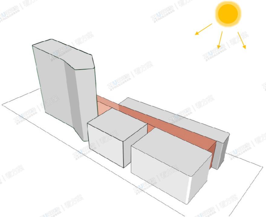 采光中庭通过三个贯穿五层的采光天井衔接各医疗功能区，室内设计以天井为核心在漫长的动线上演绎出不同的功能区间，隔绝视觉上的空旷与贯穿感。
