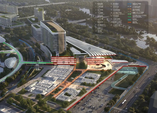 方案建立复合式多级车行交通系统，打造慢行系统与公共交通共荣的城市典范。