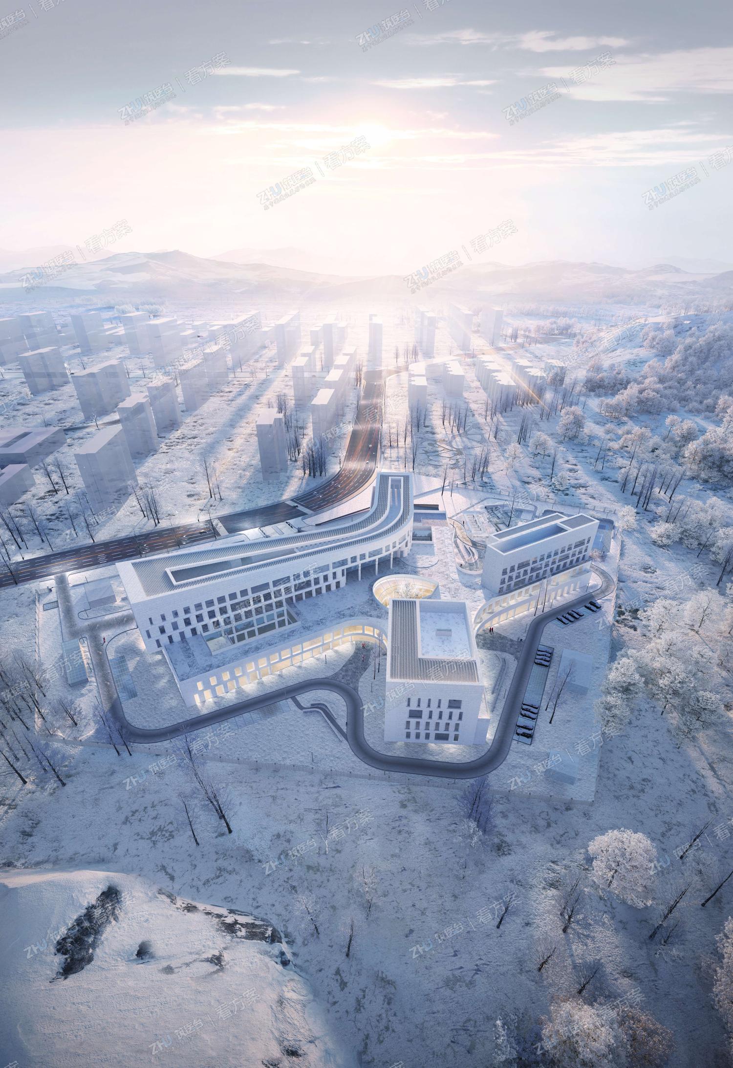 冬日朝阳西侧鸟瞰图