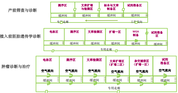 检验科里pcr区域是用来做遗传病诊断,平面布局三区两通道